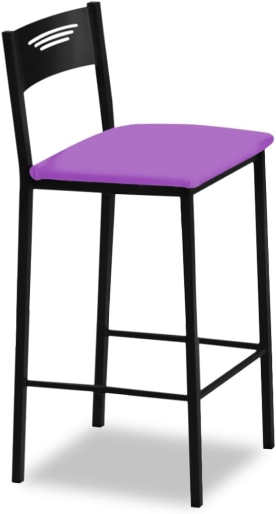 ASTIMESA - Hohe Küchenhocker mit Rückenlehne - Gestell schwarz und Sitzfläche aus Kunstleder - Farbe des Sitzes: Aubergine, Inhalt: 1 Stück, Maße: 90 cm (Gesamthöhe) Bild 1