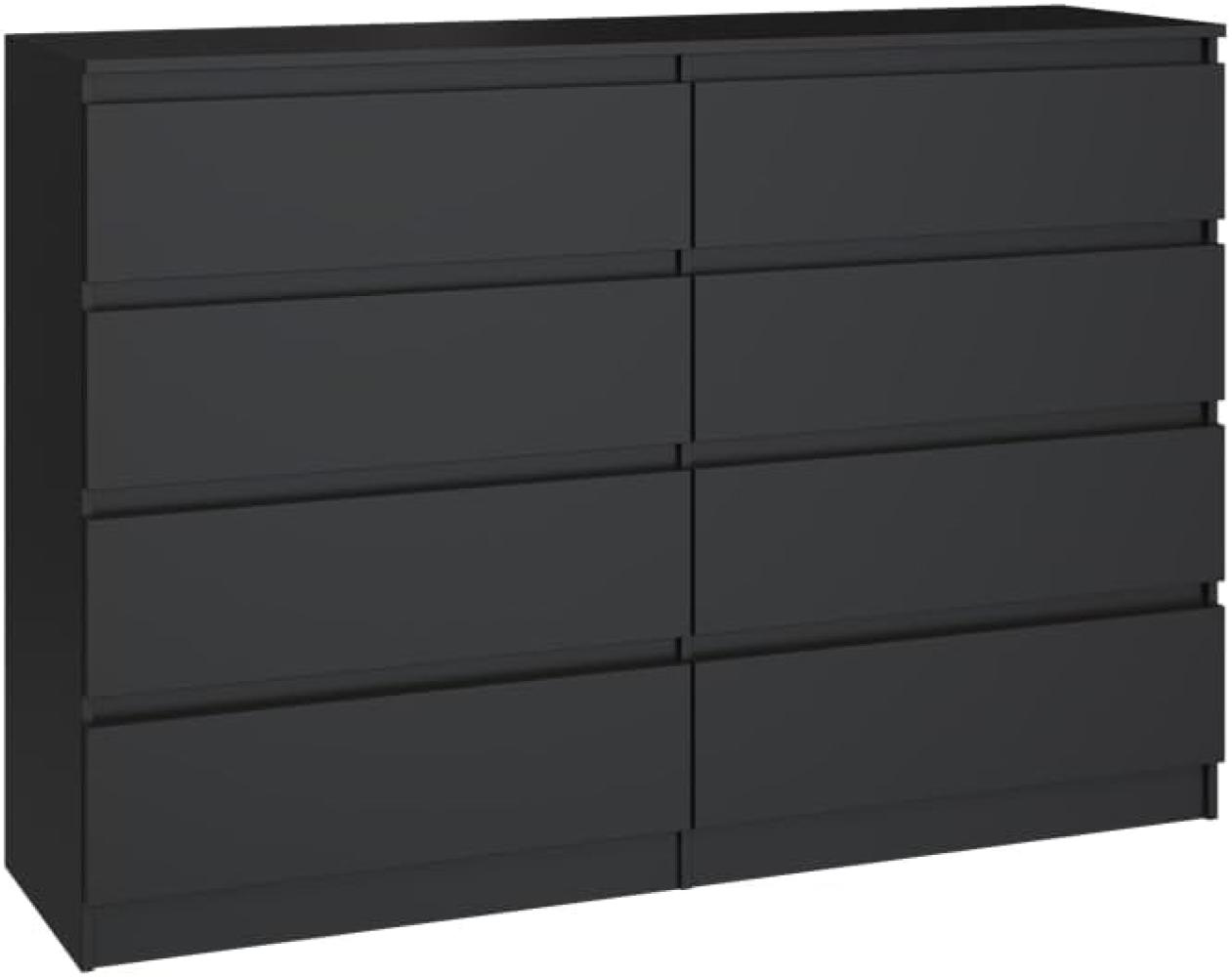 Oggi Kommode Lugo mit 8 Schubladen in Schwarz, 140 cm, Schlafzimmerschrank, robuste Bauweise, modernes Design, Elegante Aufbewahrungsoption Bild 1