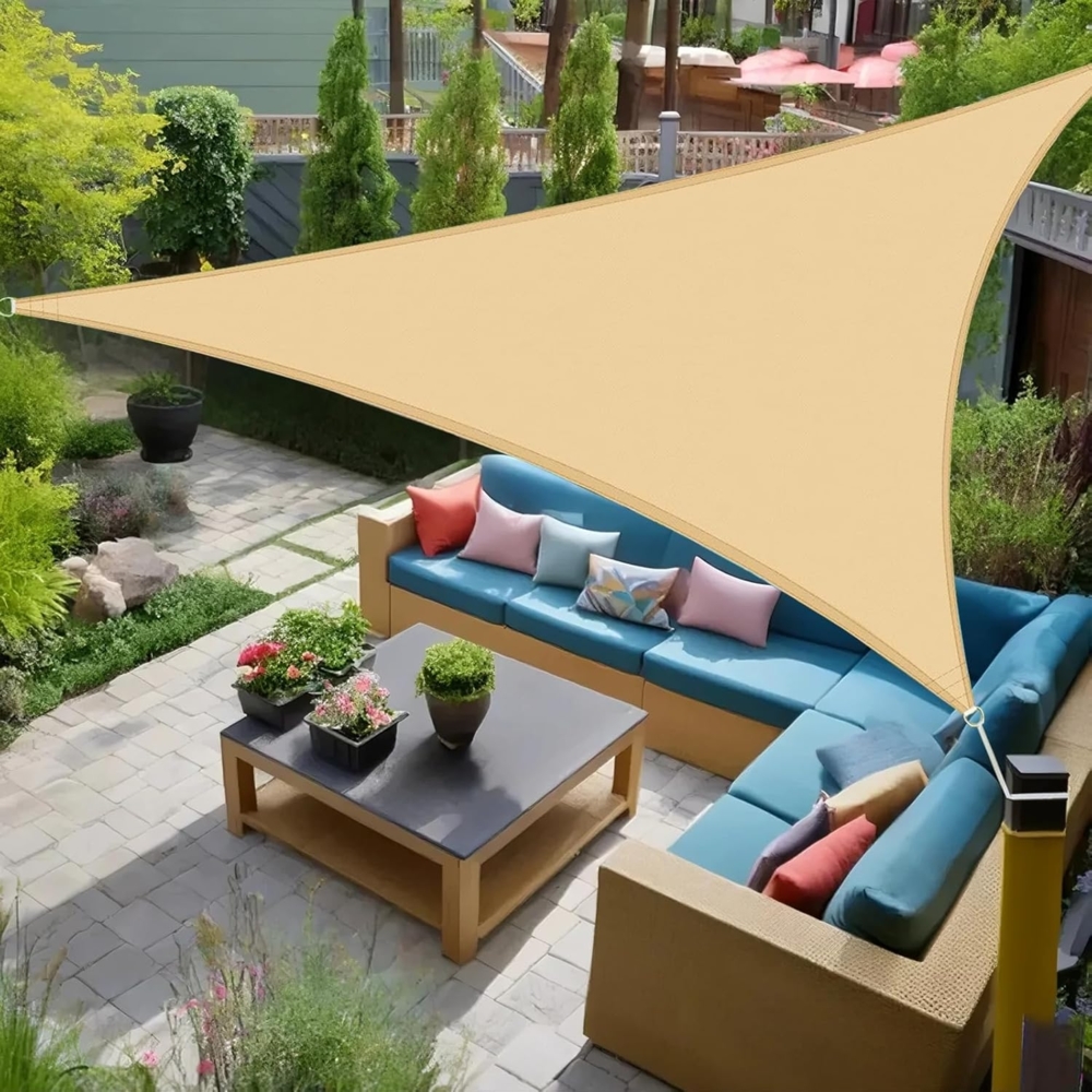 HAIKUS Sonnensegel 3 x 3 x 3 m Dreieckig, Premium HDPE 98% UV Schutz Sonnenschutz Atmungsaktiv Wetterbeständig für Garten Balkon und Terrasse, mit Ösen und Befestigungsseile, Dreieck 3 x 3 x 3 Sand Bild 1