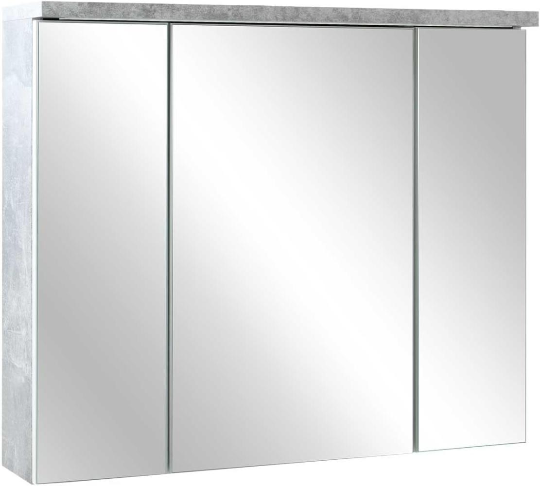 Stella Trading POOL Spiegelschrank Bad mit LED-Beleuchtung in Beton-Optik, Weiß - Moderner Badezimmerspiegel Schrank mit viel Stauraum - 80 x 69 x 20 cm (B/H/T) Bild 1