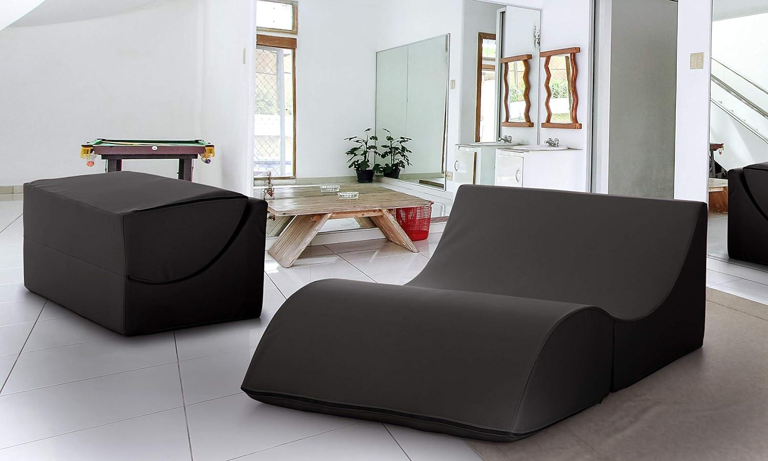 Talamo Italia - Klappbett Annabella, Puff umwandelbar in Doppelbett, 100% Made in Italy, Puff, umwandelbar in eine Chaiselongue aus Kunstleder, Cm 100x200h70, Schwarz Bild 1