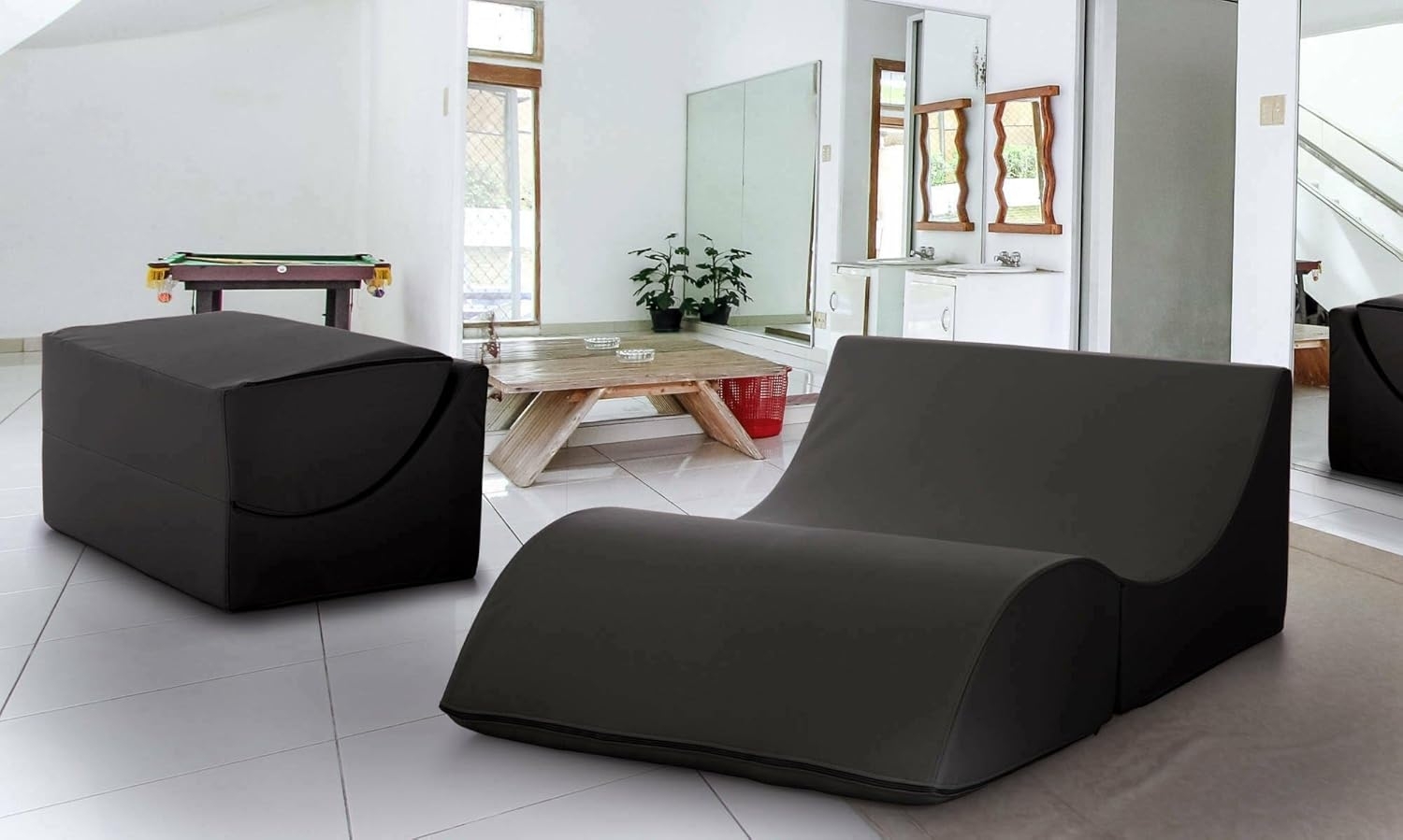 Talamo Italia - Klappbett Annabella, Puff umwandelbar in Doppelbett, 100% Made in Italy, Puff, umwandelbar in eine Chaiselongue aus Kunstleder, Cm 100x200h70, Schwarz Bild 1