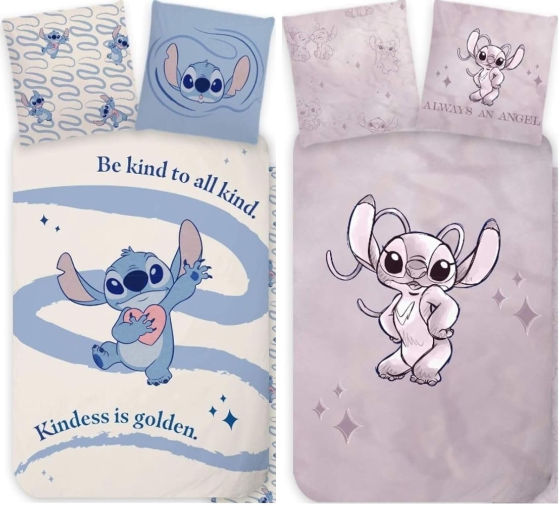 BrandMac Bettwäsche Disney Lilo & Stitch Angel - 2 x Wende-Bettwäsche-Set, 135x200 & 80x80, Baumwolle, 100% Baumwolle Bild 1