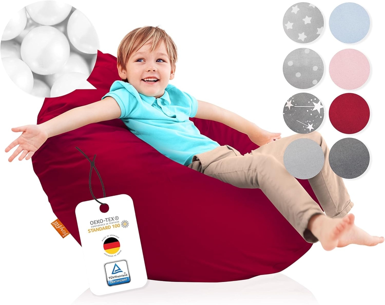 joyfill® XXL Sitzsack Kinder ÖKO-TEX Zertifiziert & 100% Made in Germany I Extra leise & Schadstofffreie Mikroperlen I Kinder Sitzsack XXL mit weichem Baumwollbezug ideal für Jungen & Mädchen Bild 1