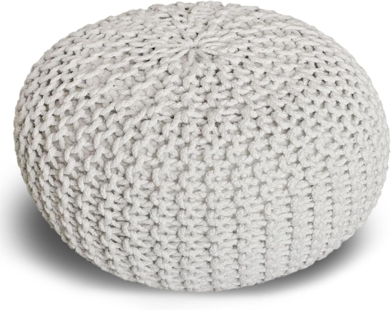 casamia Pouf Ø 55 o. 45 cm Sitzpouf Strickhocker Sitzpouf Bodenkissen nachhaltig Grobstrick Optik Größe ø 55 cm, Farbe weiß Bild 1