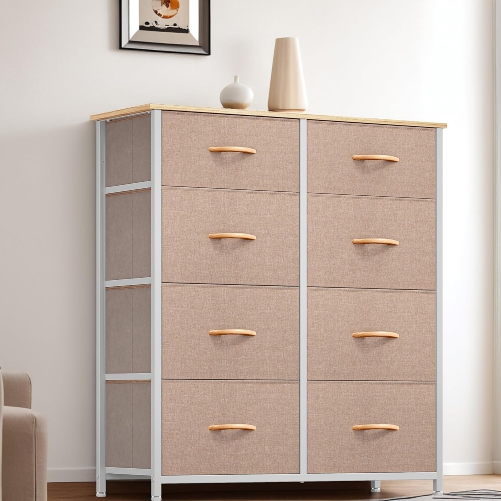 YITAHOME Kommode,Kommode mit 8 Schubladen,Schrank,Stoffschubladen mit Griffen,Kommodenschrank mit Stabiler Stahlrahmen,Dauerhaft,Khaki Bild 1