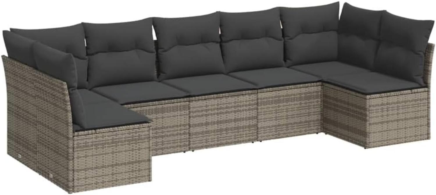 vidaXL 7-tlg. Garten-Sofagarnitur mit Kissen Grau Poly Rattan 3217430 Bild 1