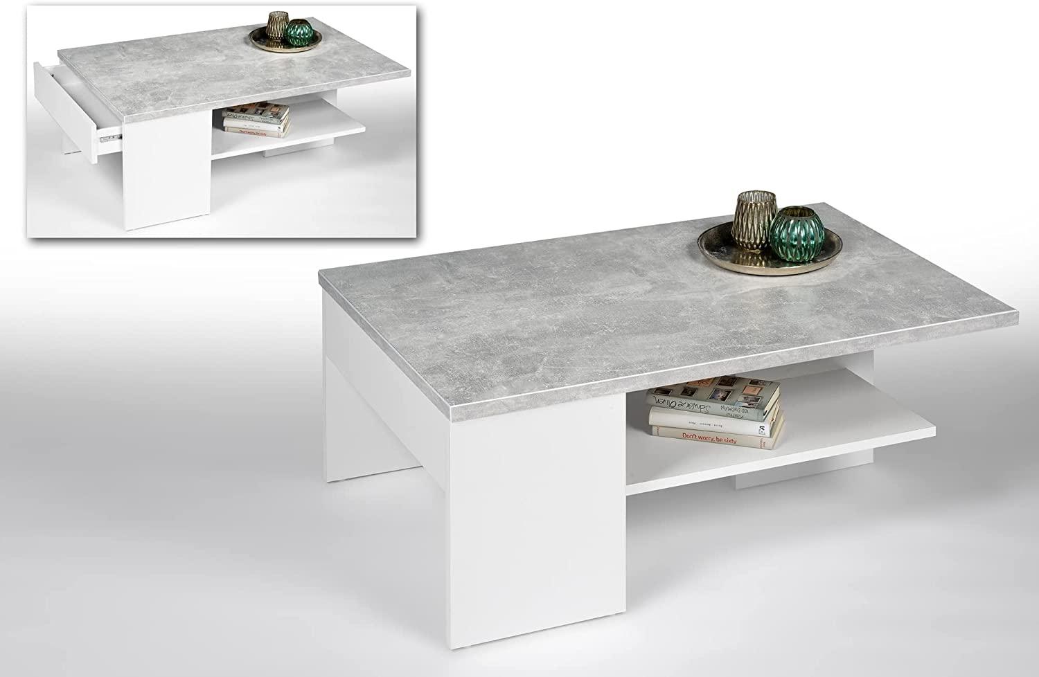 Couchtisch Rechteckig Brianne 110 x 70 x 43 Wohnzimmertisch Weiß/Betonoptik 11028 Bild 1