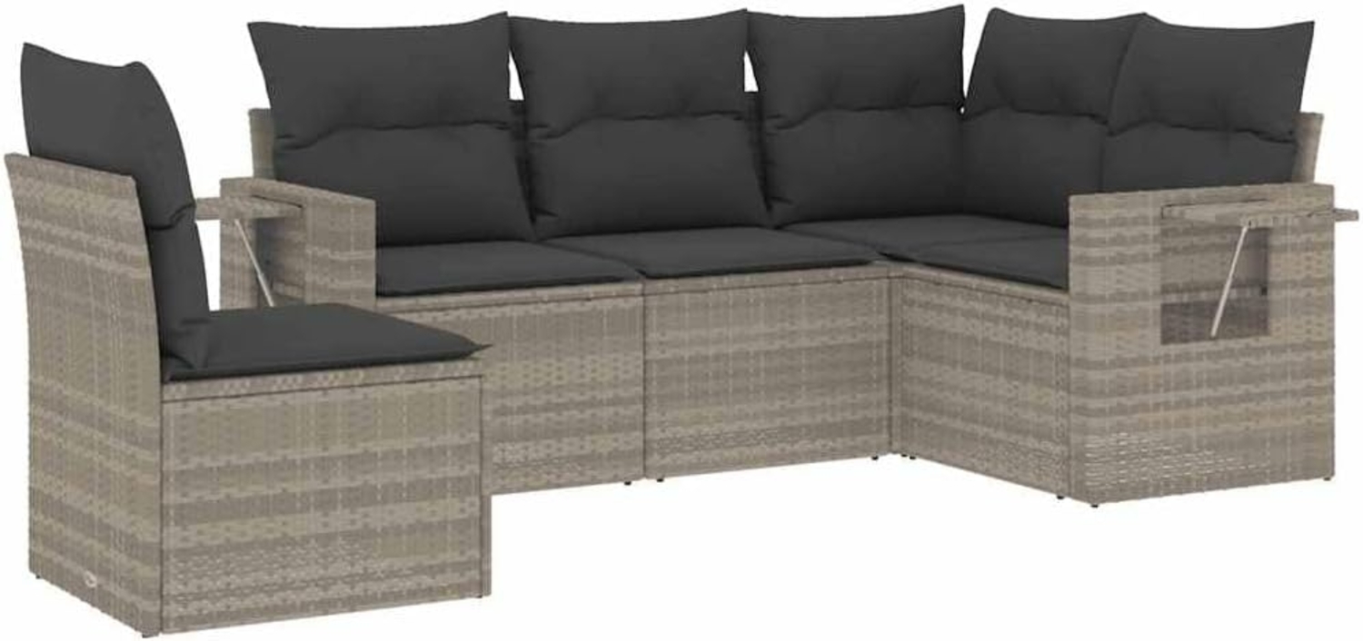 vidaXL 5-tlg. Garten-Sofagarnitur mit Kissen Hellgrau Poly Rattan 3252509 Bild 1