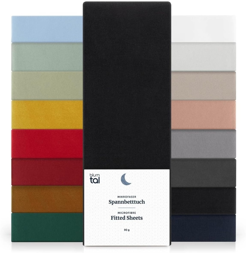 Blumtal® Mikrofaser Spannbettlaken 200x220 cm 2er Set - Oekotex zertifiziertes Bettlaken 200x220 cm - Spannbetttuch 200x220 cm - Leintuch 200x220 cm - Bettlaken 200x220 - Leintücher - Laken Schwarz Bild 1