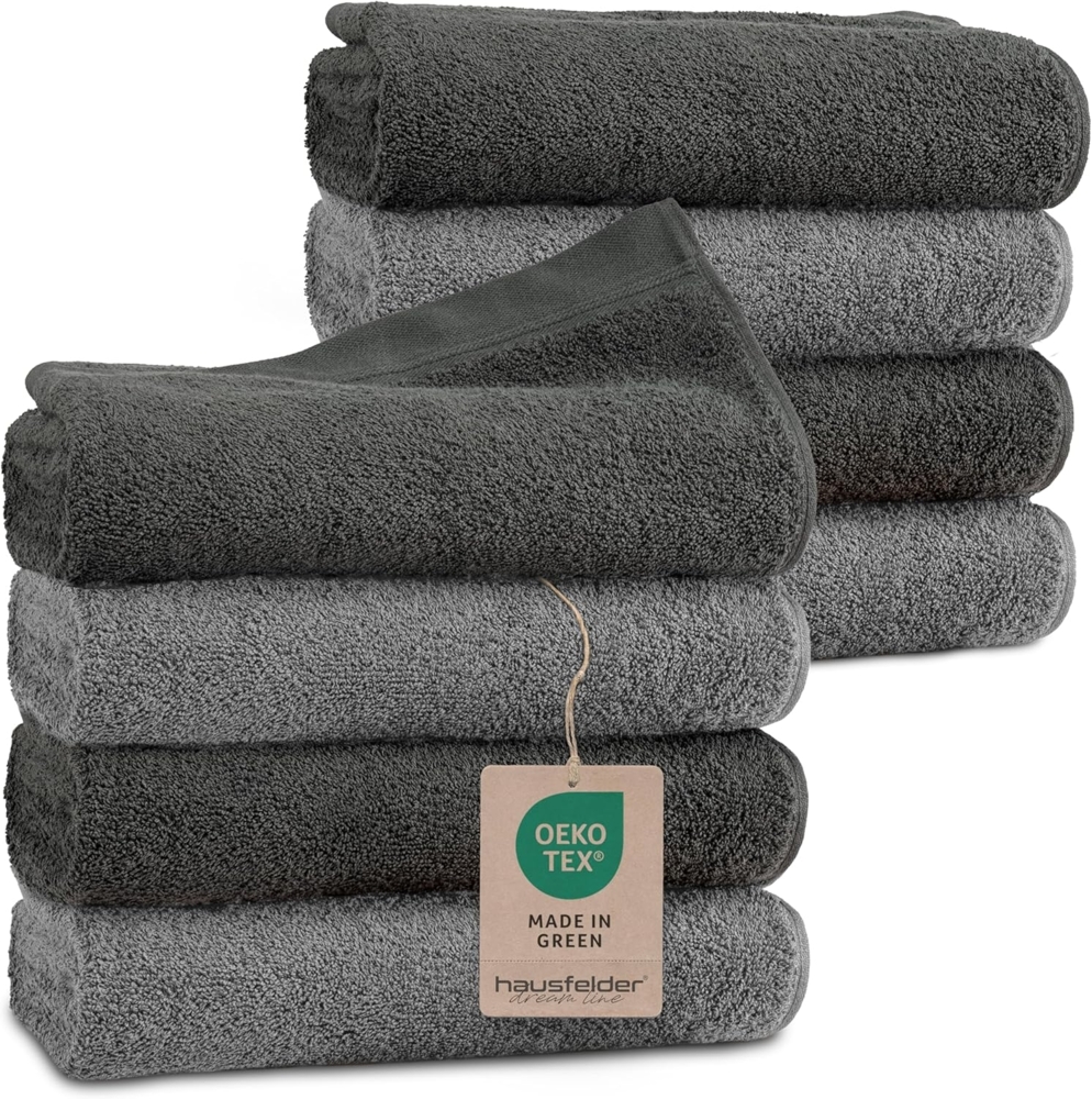 Hausfelder Handtücher Premium Handtuch Farbmix Set (Anthrazit/Grau, 8 Handtücher 50x100 cm), Frottier (8-St), Mit Aufhängeschlaufen, 100% Baumwolle, weich, saugfähig, Uni-Farben Bild 1