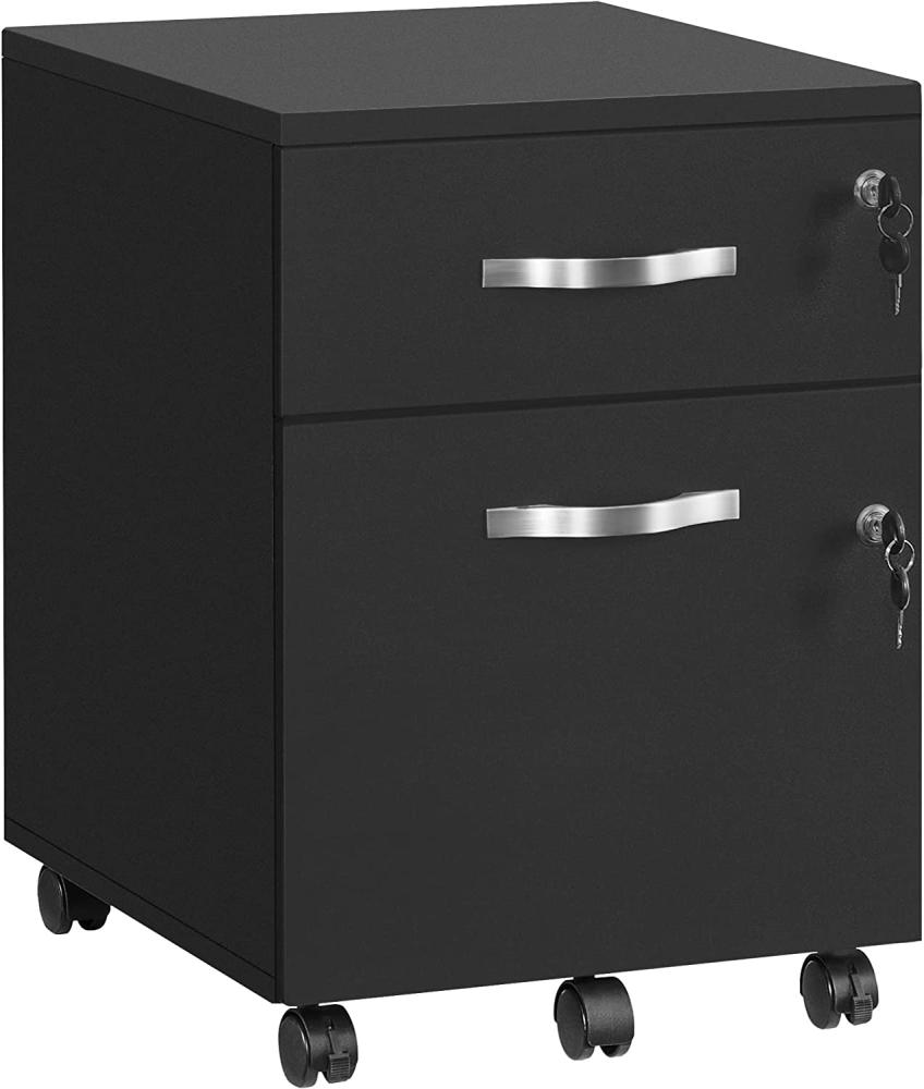 VASAGLE Rollcontainer, abschließbar, Aktenschrank mit 2 Schubladen, 5 Rollen und verstellbarer Hängeregistratur, strukturierte Oberfläche, MDF/PVC, Schwarz, 43,8 x 40 x 54,7 cm Bild 1