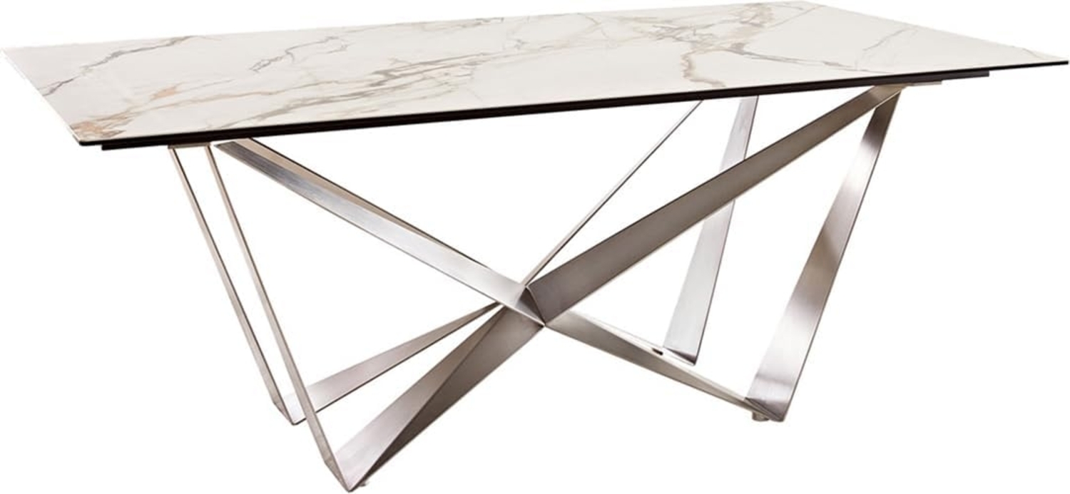 Esstisch Edge 200x100 Keramik Calacatta Luxe Weiß-Gold-Grau Spider Flachstahl Edelstahl Bild 1