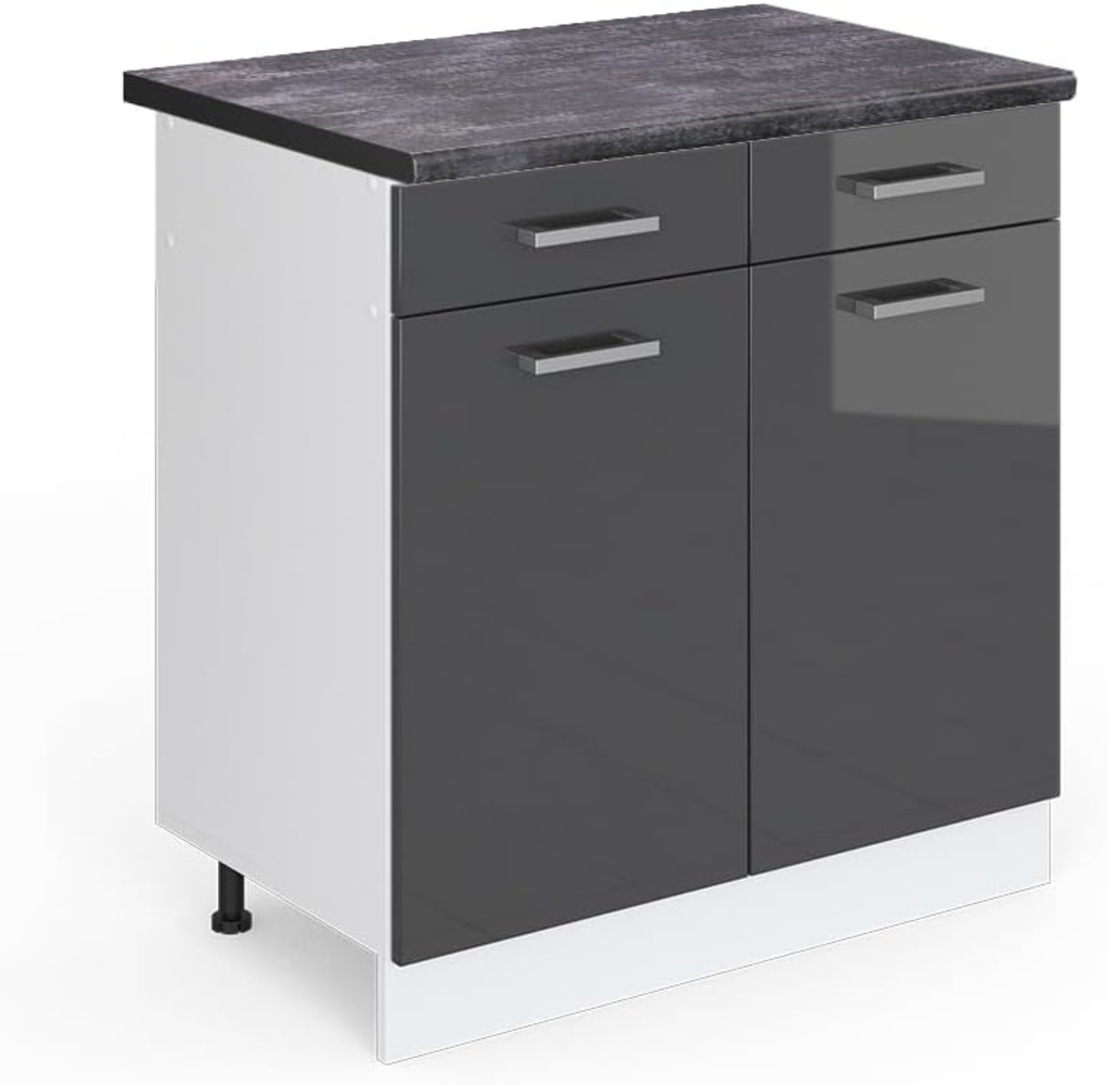 Vicco Küchenunterschrank R-Line, Anthrazit Hochglanz/Weiß, 80 cm, AP Anthrazit Bild 1