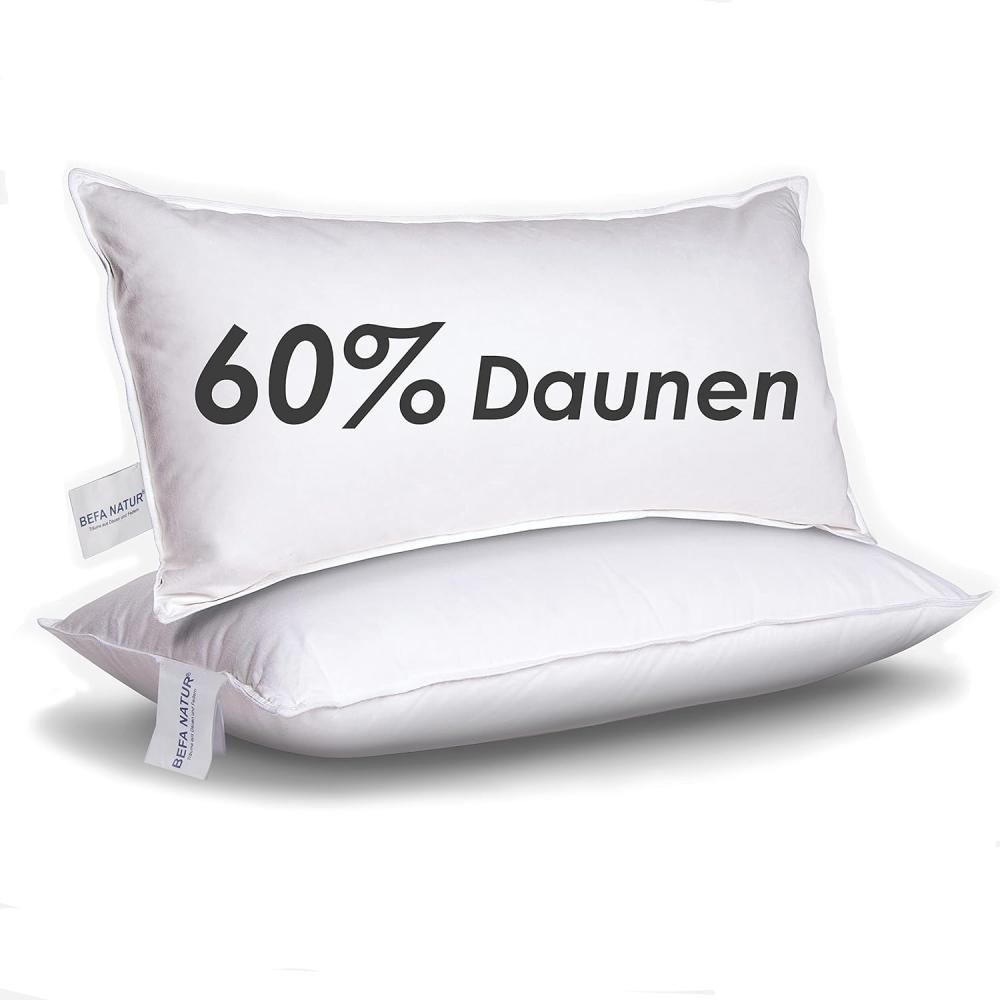 Made in Germany BEFA Natur Kopfkissen 40x80 cm mit 60% Daunen & 40% Federn Klasse 1, weiß, Füllgewicht: 450g. Allergiker geeignet (nomite), Downpass (2 Stück) Bild 1