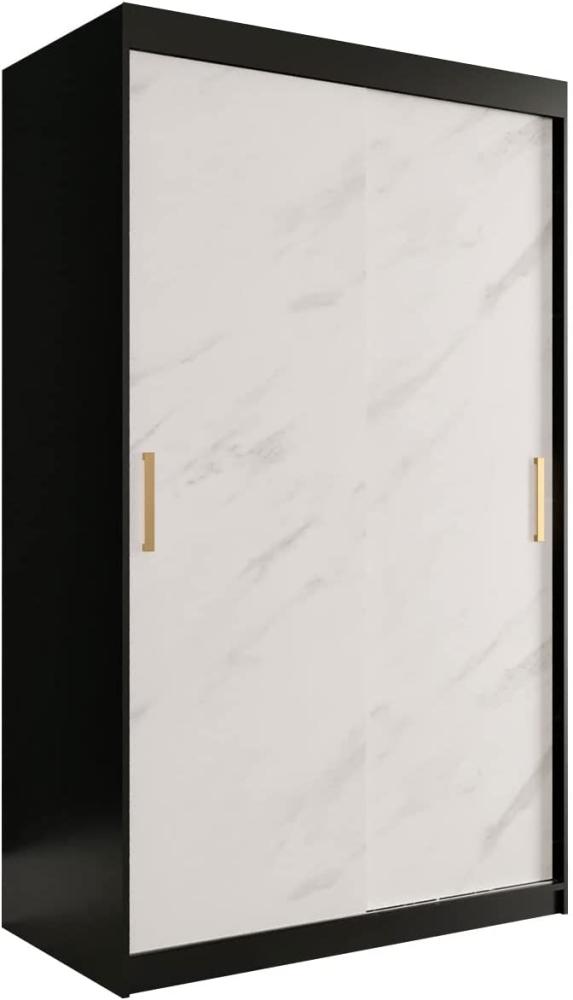 Kleiderschrank Kamoga T 120 (Schwarz / Marmor Weiß + Gold, mit Schubladen) Bild 1