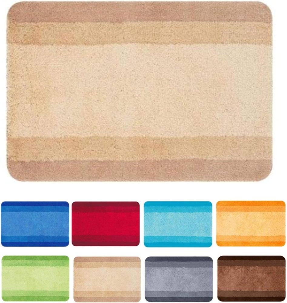 spirella Badematte | kuscheliger Hochflor | Rutschfester Badvorleger | viele Größen | waschbar 40° | 90x60 cm | Beige Bild 1
