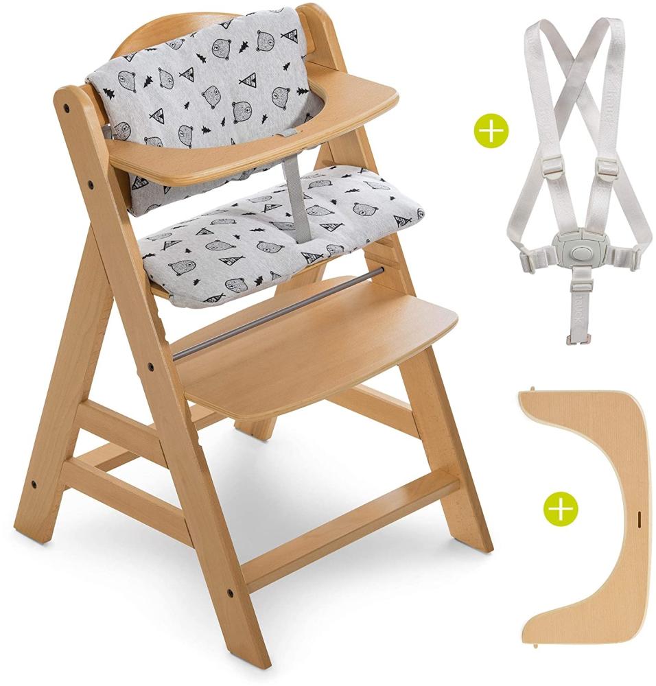 Hauck Hochstuhl Alpha Plus - Mitwachsender Kinderhochstuhl mit Gurt und Sitzkissen - Natur Nordic Grey Bild 1