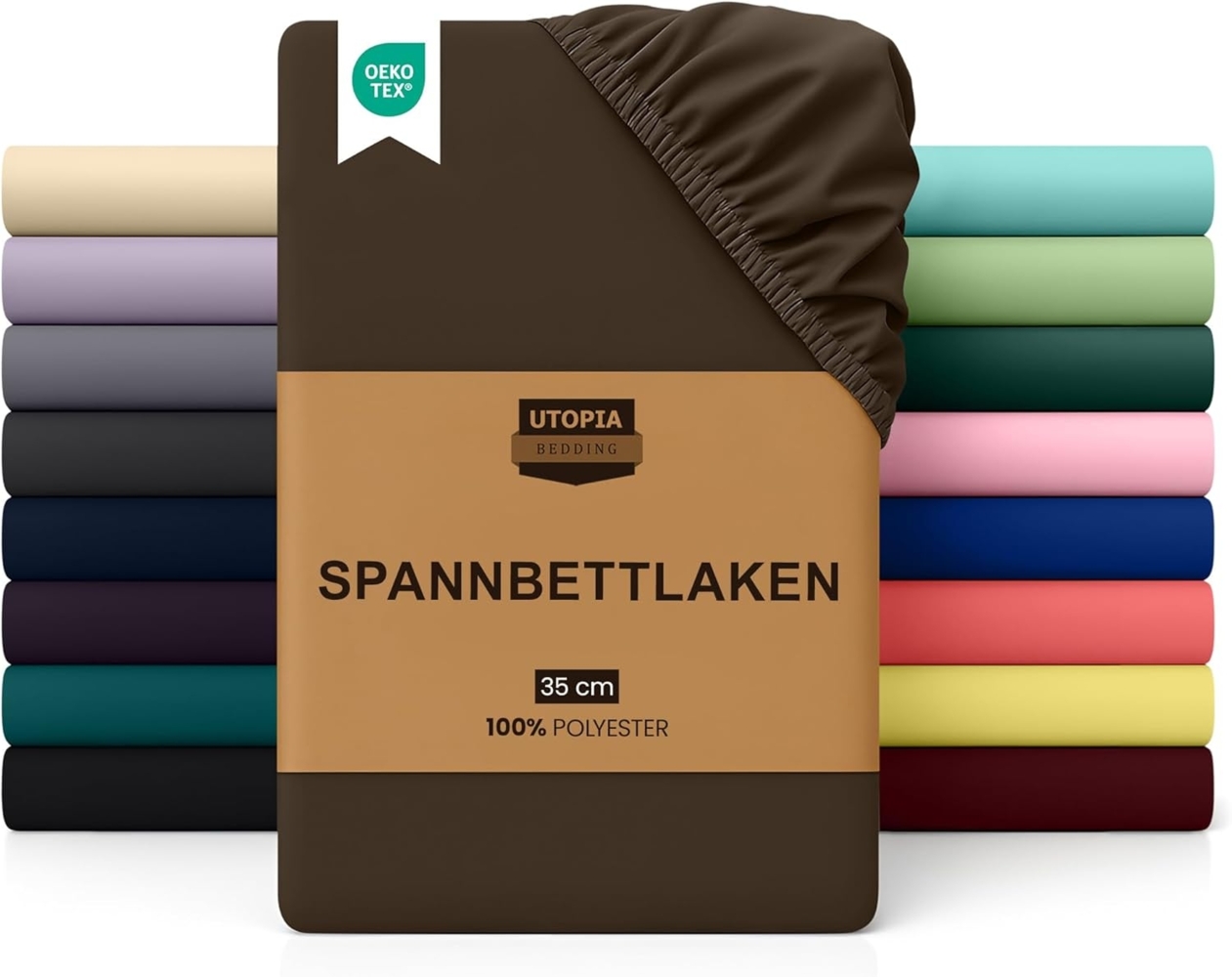 Utopia Bedding - Spannbettlaken 140x200 cm - Braun - Gebürstete Polyester-Mikrofaser Spannbetttuch - 35 cm Tiefe Tasche Bild 1