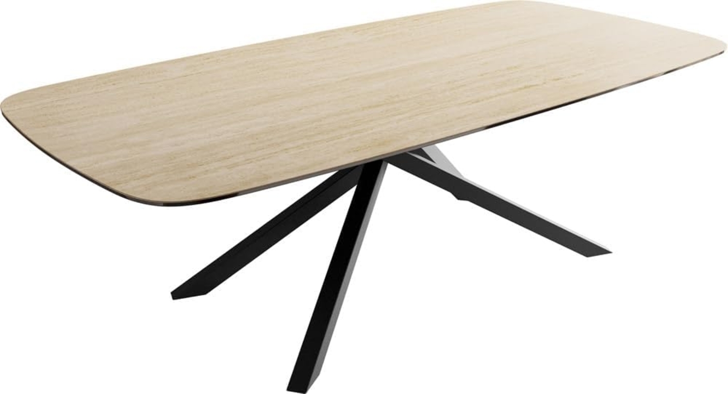 Esstisch Edge Boot 240x120 Keramik Travertin Natur Kreuzgestell Rechteck Schwarz Bild 1