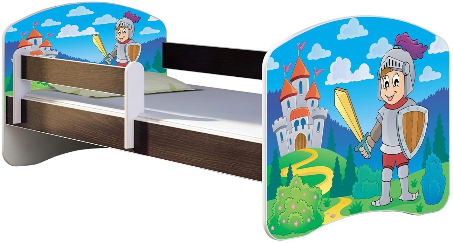 ACMA Kinderbett Jugendbett mit Einer Schublade und Matratze Wenge mit Rausfallschutz Lattenrost II 140x70 160x80 180x80 (32 Ritter, 180x80) Bild 1