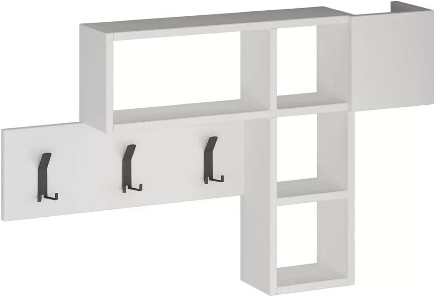 BAKAJI Wandgarderobe mit 9 Haken zum Aufhängen von Kleidung und Bücherregal, 3 Ablagen, aus MDF-Holz, zweifarbig, modernes Design, Größe 99,5 x 61 x 15 cm (weiß) Bild 1