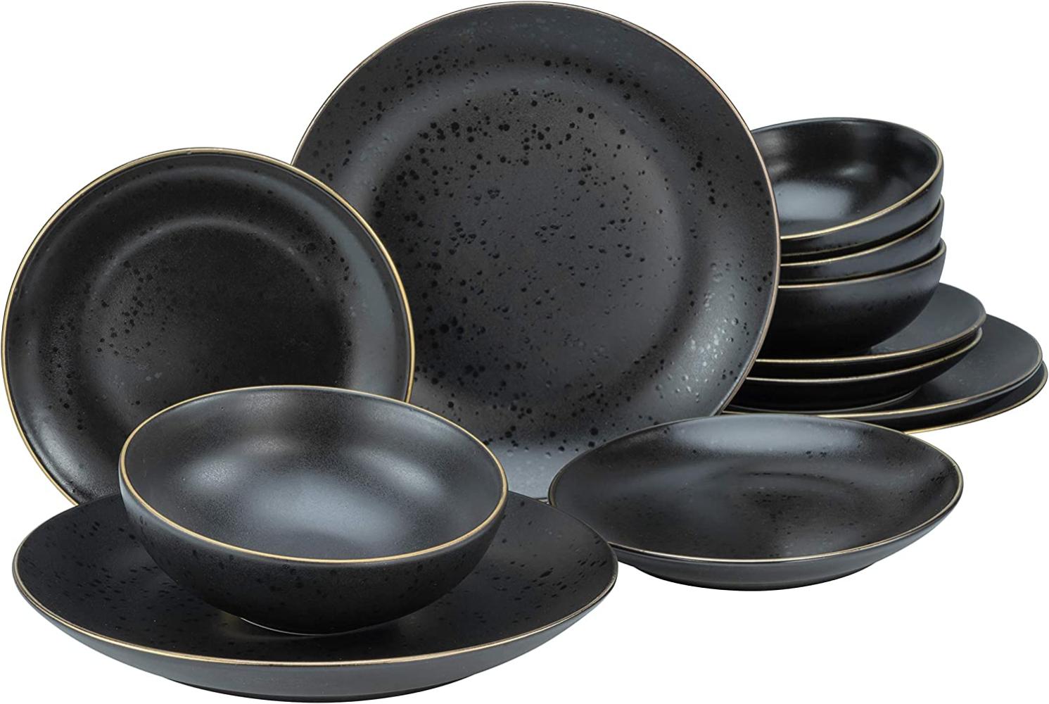 CreaTable 22707 Tafelservice Industrial Gold BLACK für 4 Personen, Steinzeug, schwarz (1 Set, 12-teilig) Bild 1