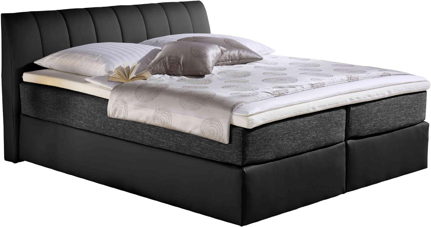 Maintal Boxspringbett Vanilla, 140 x 200 cm, Strukturstoff, Bonellfederkern Matratze H2, schwarz Bild 1