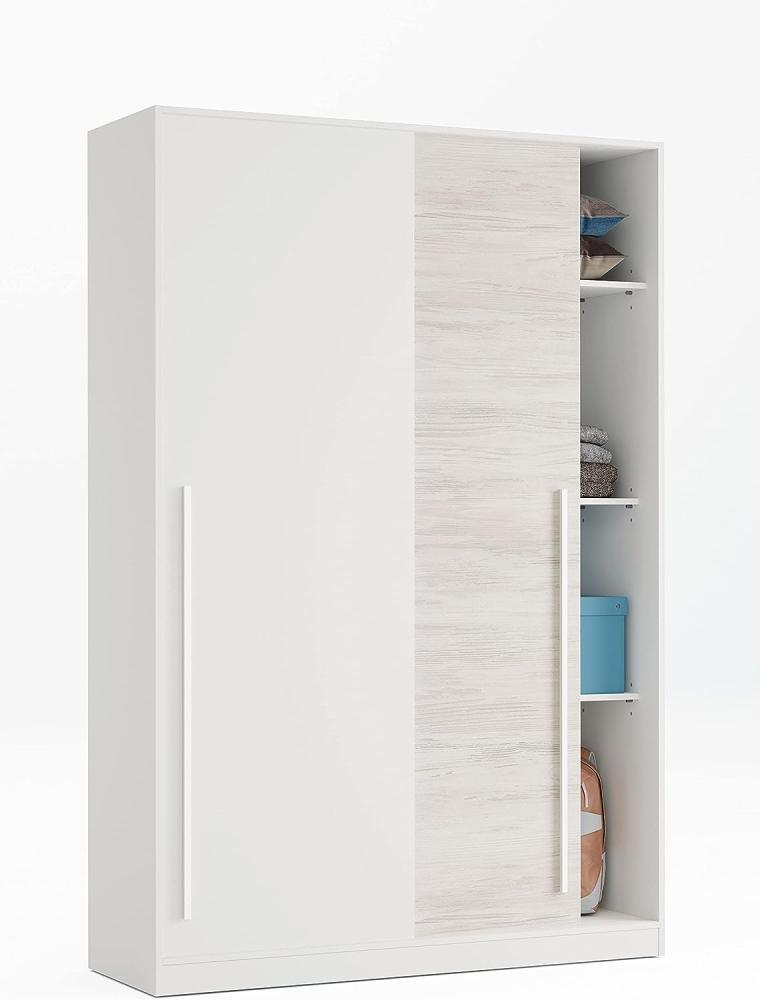 Dmora - Garderobe Downey, Schlafzimmer Kleiderschrank mit 2 Schiebetüren, Schrank mit Kleiderstange und 3 Einlegeböden, cm 120x50h200, Altweiß Bild 1