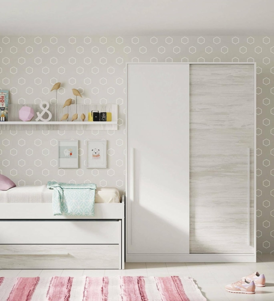 Dmora - Garderobe Downey, Schlafzimmer Kleiderschrank mit 2 Schiebetüren, Schrank mit Kleiderstange und 3 Einlegeböden, cm 120x50h200, Altweiß Bild 1