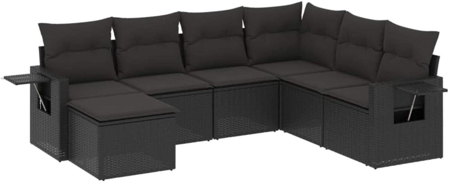 vidaXL 7-tlg. Garten-Sofagarnitur mit Kissen Schwarz Poly Rattan 3252832 Bild 1