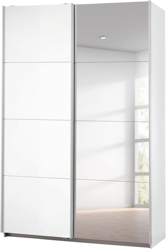 Rauch Möbel Caracas Schrank Kleiderschrank Schwebetürenschrank, Weiß mit 1 Spiegeltür 2-türig inkl. Zubehörpaket Basic 2 Einlegeböden, 2 Kleiderstangen, BxHxT 136x210x62 cm Bild 1