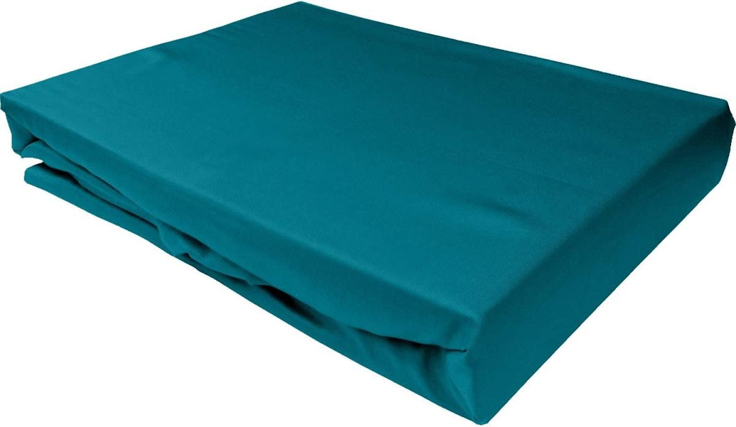 Bettwaesche-mit-Stil Mako-Satin Spannbettlaken petrol blau 90x200cm Höhe 21-30cm Bild 1