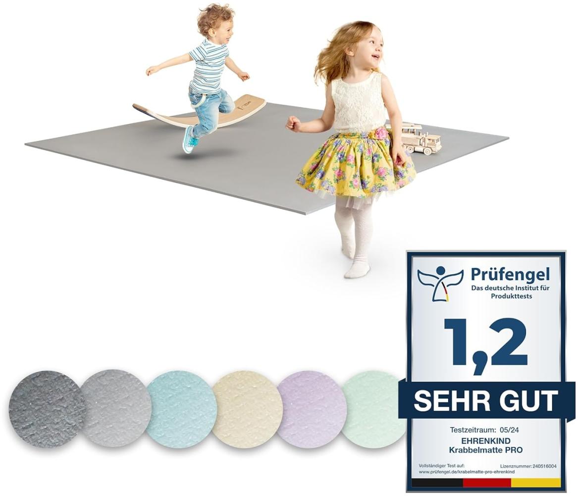 Ehrenkind® Krabbelmatte PRO | Extra dick und soft | Made in Europe | Größe 180x120cm HELLGRAU Bild 1