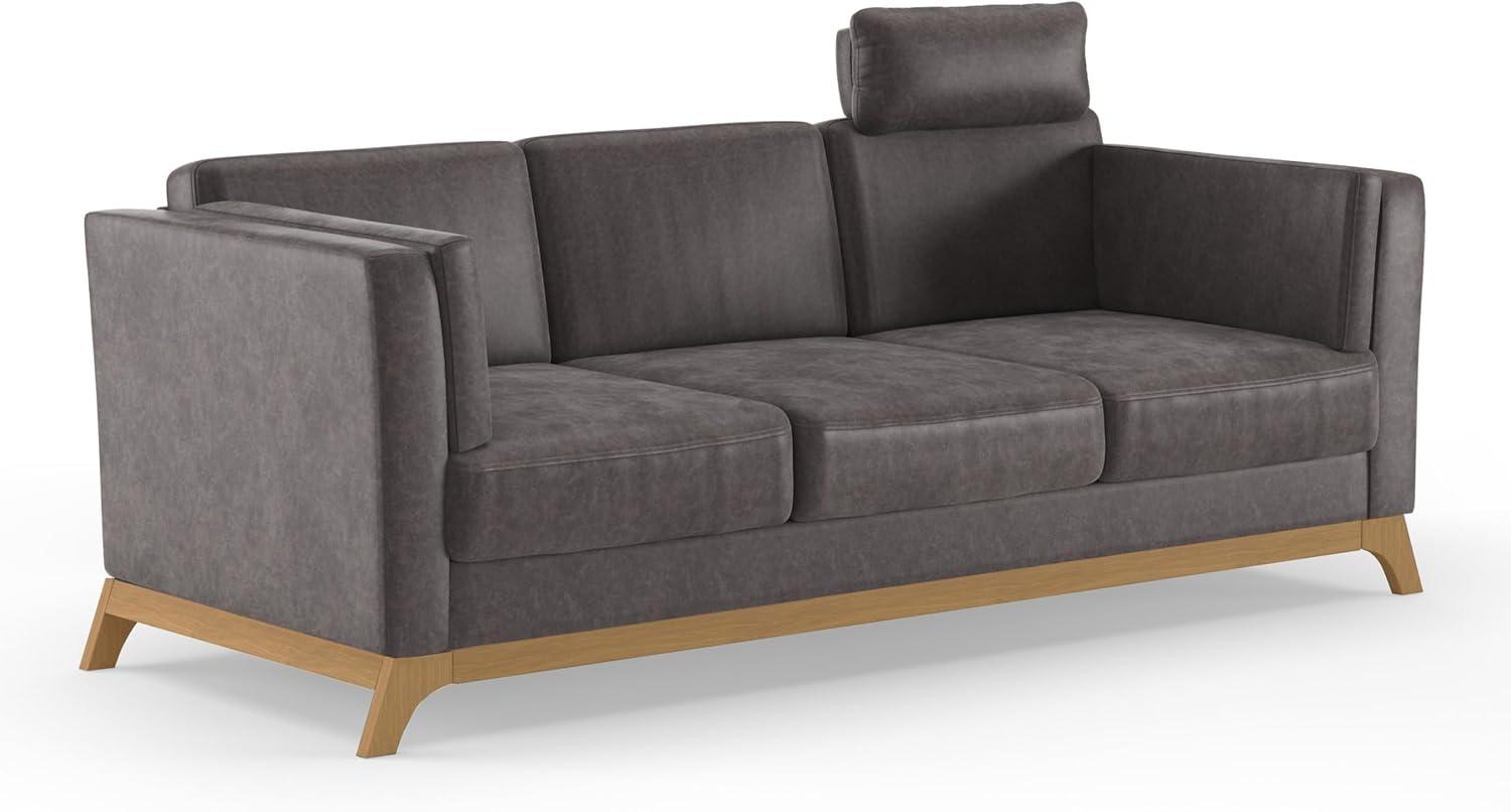 Cavadore 3er-Sofa Vida / 3-Sitzer Couch im trendigen Design mit massivem Holzrahmen in Eiche, Kopfstütze mit Kuschelkissen / 213 x 84 x 93 / Mikrofaser, Graubraun Bild 1