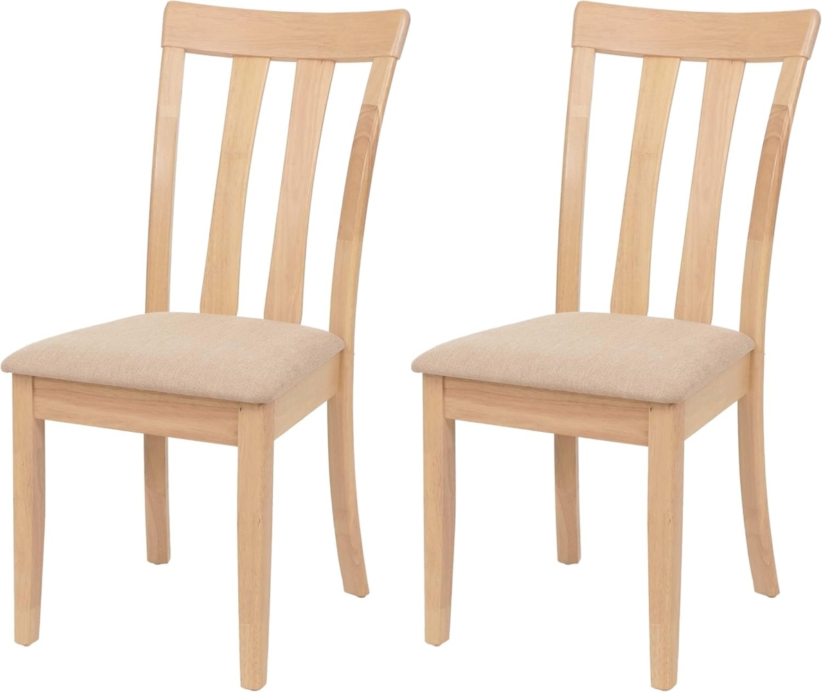 2er-Set Esszimmerstuhl HWC-G46, Küchenstuhl Stuhl, Stoff/Textil Massiv-Holz ~ naturfarbenes Gestell, beige Bild 1