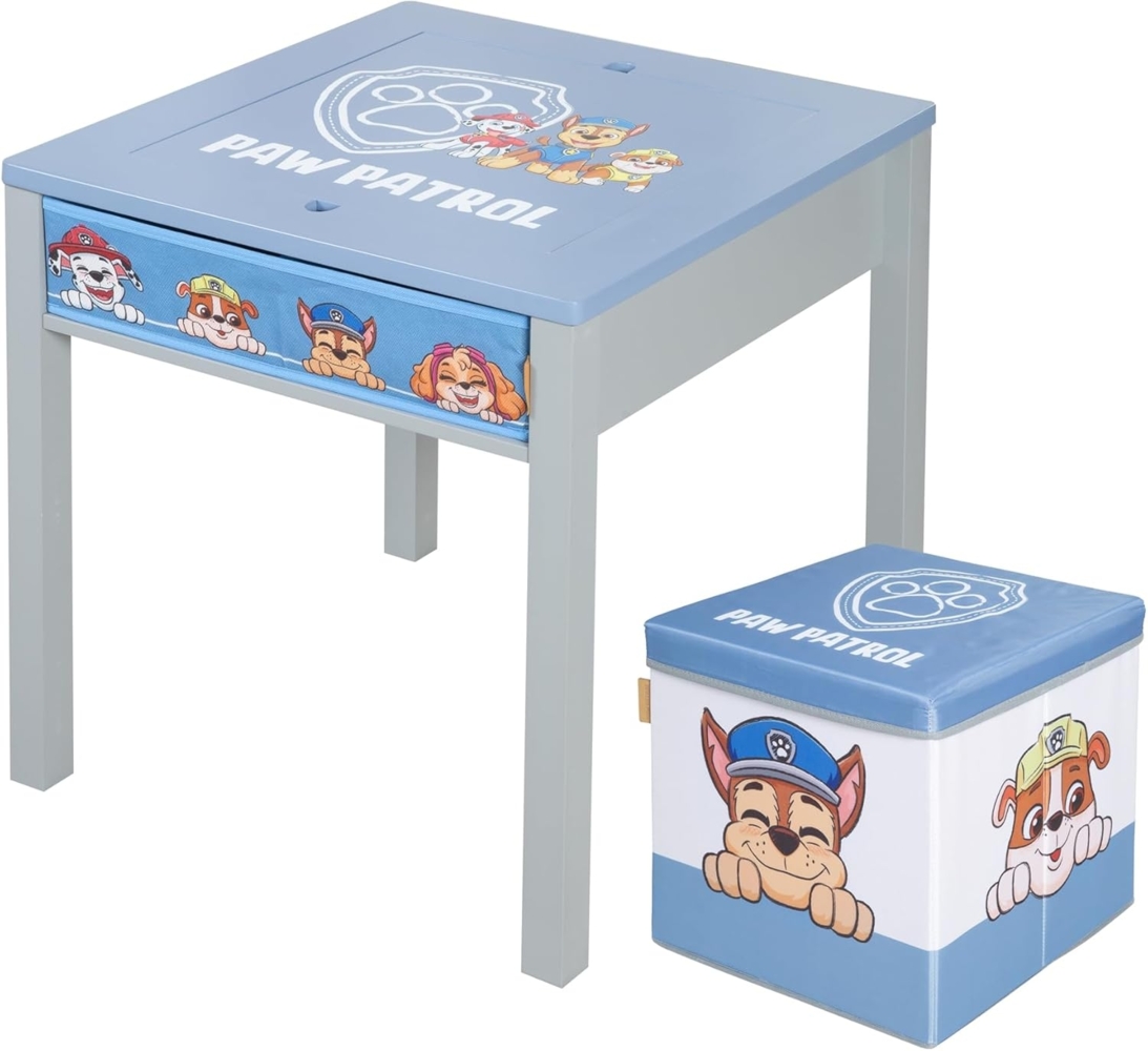 roba Kindersitzgruppe Paw Patrol - Tisch mit Wendeplatte + Sitzhocker für Kinder ab 18 Monaten - Sitzmöbel im Motiv der Zeichentrick Hunde - Holz grau / blau Bild 1