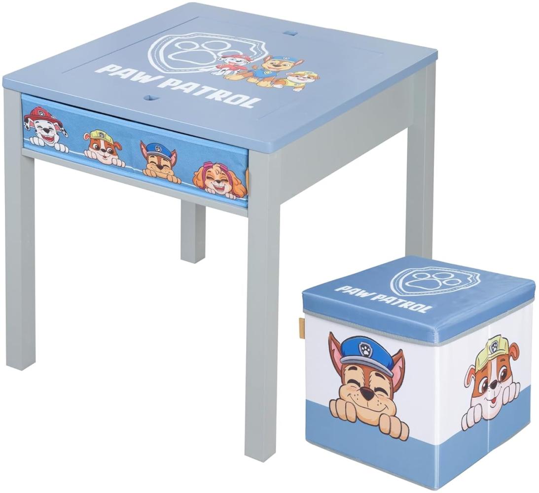 roba Kindersitzgruppe Paw Patrol - Tisch mit Wendeplatte + Sitzhocker für Kinder ab 18 Monaten - Sitzmöbel im Motiv der Zeichentrick Hunde - Holz grau / blau Bild 1