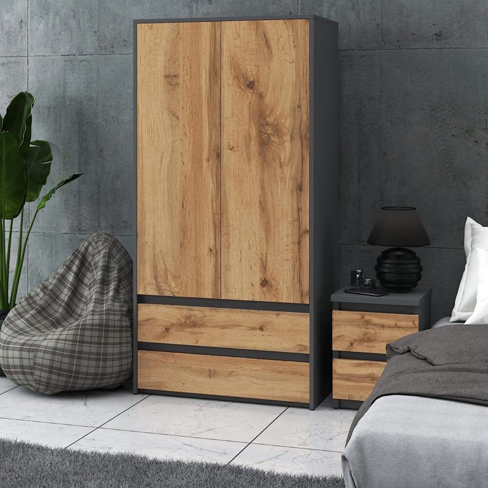 MRBLS Nachttisch 2er Set Nachtschrank Nachtkommode Modern Möbel mit Schubladen Kommode Holz Schubladenschrank für Ihr Schlafzimmer (Weiß Matt - Beton) – 30 x 40 x 30 cm (B/H/T) Bild 1