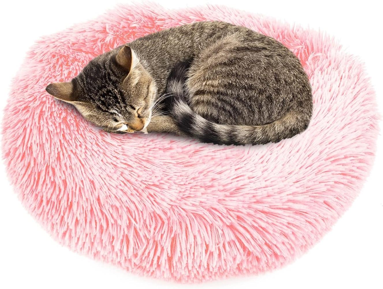 wuuhoo® Hundebett Fluffy 40cm Donut für kleine und mittelgroße Hunde - weiches Haustierbett rund, waschbares Hundekörbchen für Hund oder Katze, flauschiger Hundekorb rosa Bild 1