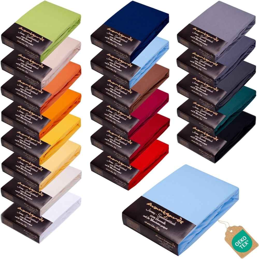 AVANTGARDE Premium SPANNBETTLAKEN - 140x200-160x220-40cm Steg - auch für Boxspringbett & Wasserbett - Spannbetttuch sehr Gute ca. 170g/m² - Bettlaken 100% Jersey Baumwolle, ÖKO-TEX (13 Hellblau) Bild 1
