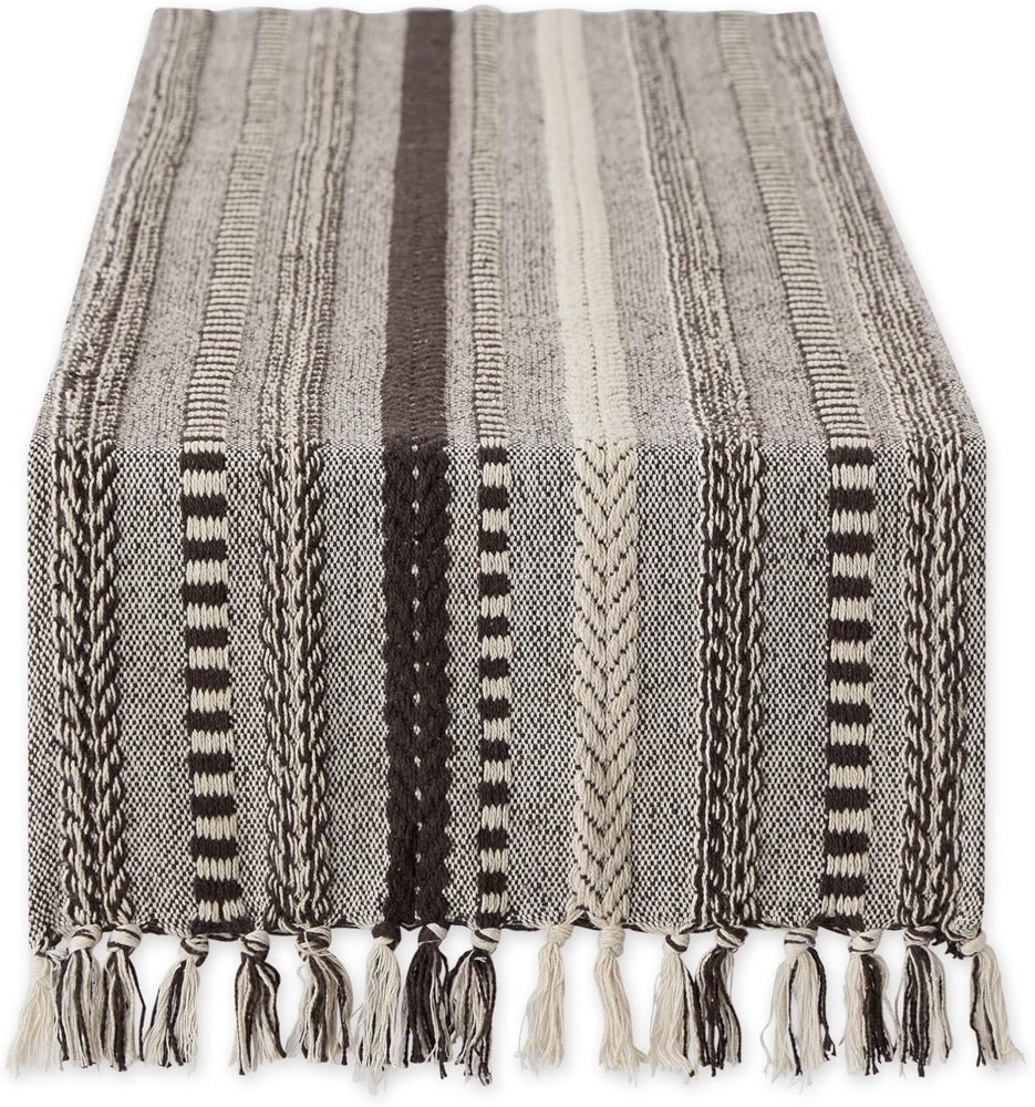 DII Farmhouse Tischläufer mit geflochtenen Streifen, 38,1x183,9 cm (15x77 cm, Fransen im Lieferumfang enthalten), Dunkelbraun Bild 1