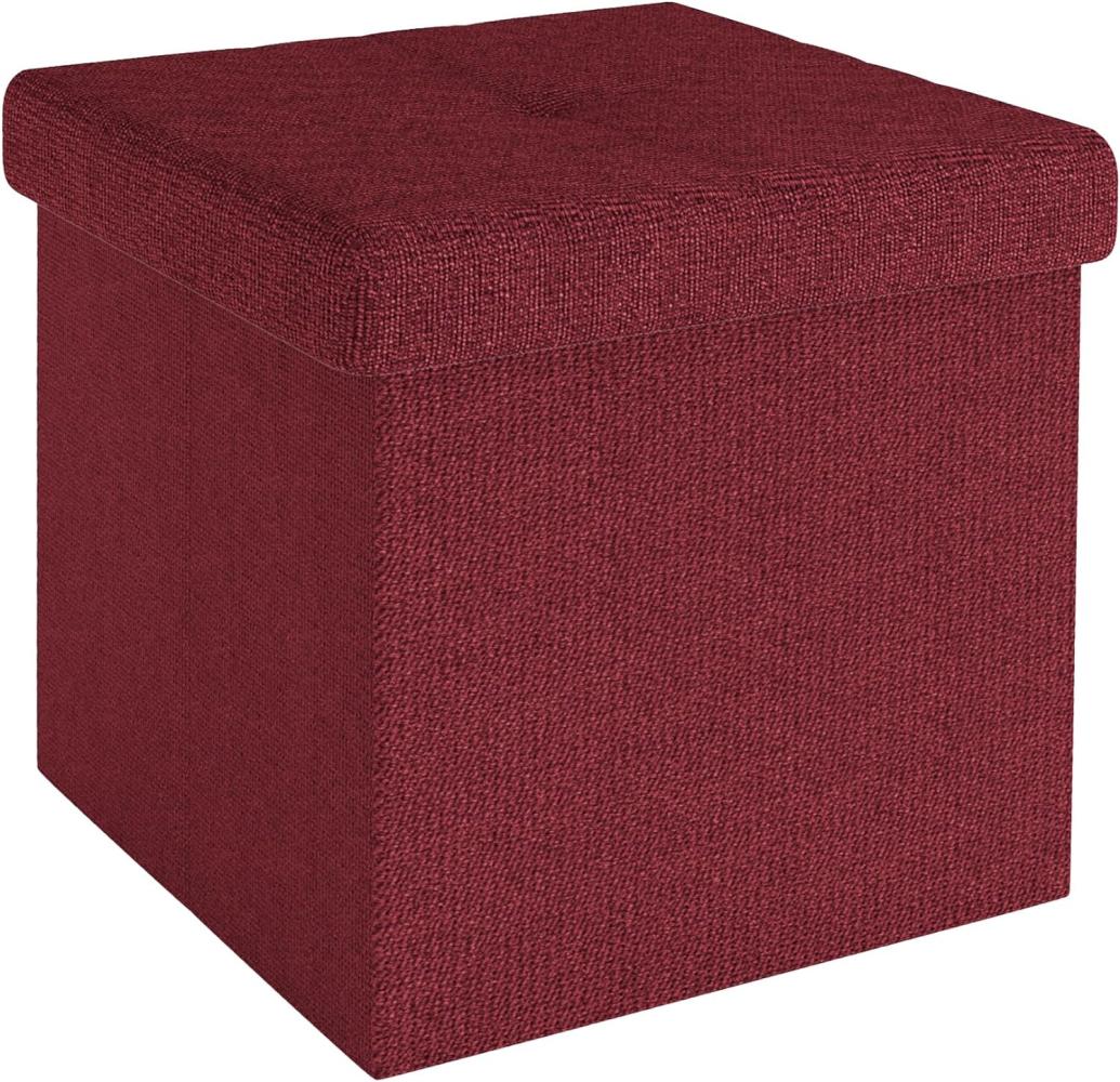 Intirilife Faltbare Sitzhocker 30x30x30 cm in GRANAT ROT - Sitzwürfel mit Stauraum und Deckel aus Stoff mit Mulden - Sitzcube Fußablage Aufbewahrungsbox Truhe Sitzhocker Bild 1