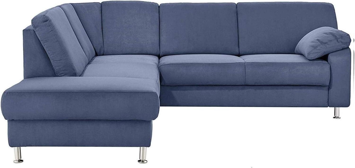 Cavadore Ecksofa Belfast mit Ottomane links / Polsterecke mit Federkern / inkl. Vorziehsitz und Bettkasten / 243 x 88 x 218 / Mikrofaser Blau Bild 1