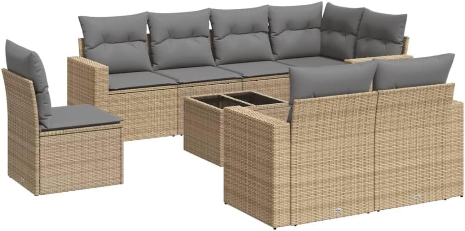 vidaXL 9-tlg. Garten-Sofagarnitur mit Kissen Beige Poly Rattan 3251586 Bild 1