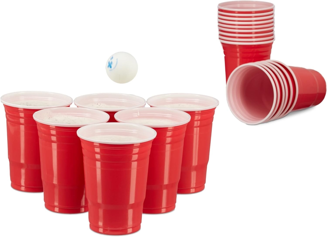 relaxdays Becher Beer Pong Becher 50er Set, Kunststoff, Rot Bild 1