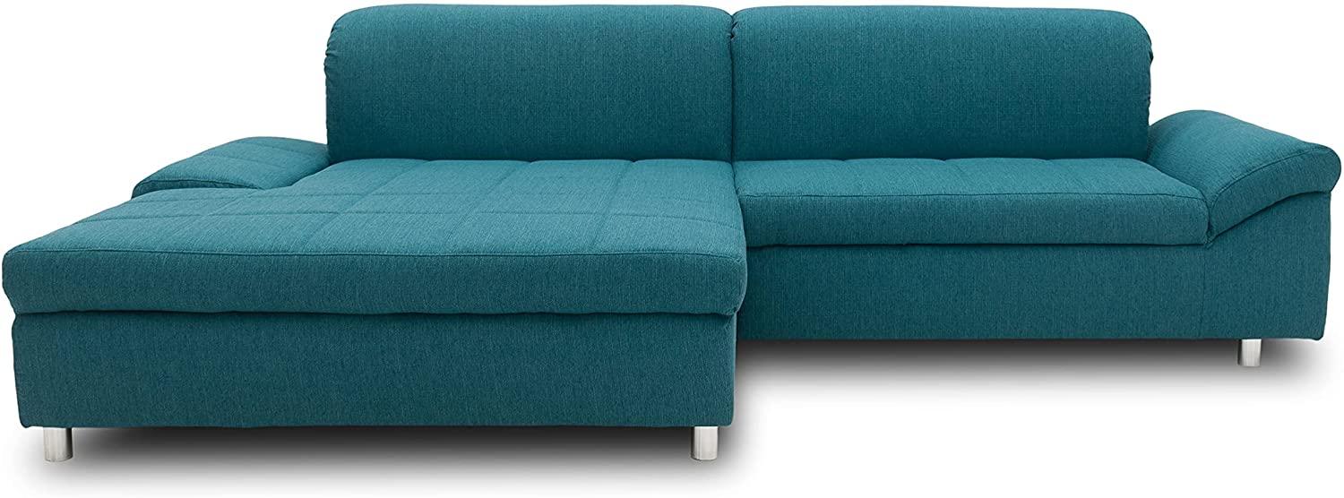 DOMO. collection Mika Ecksofa, Sofa mit Schlaffunktion und Bettkasten in L-Form, Schlafsofa mit Rücken- und Armlehnfunktion, türkis, 260x178x80 cm Bild 1