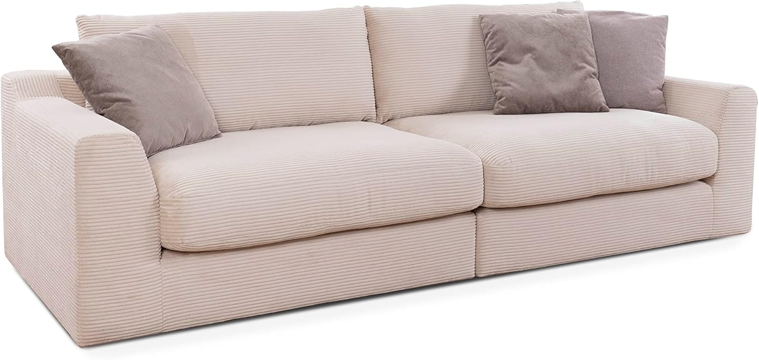 CAVADORE Big Sofa Fiona / Megasofa in Cord mit tiefen Sitzflächen und weicher Polsterung / Cordsofa / 276 x 90 x 109 / Cordstoff Creme Bild 1