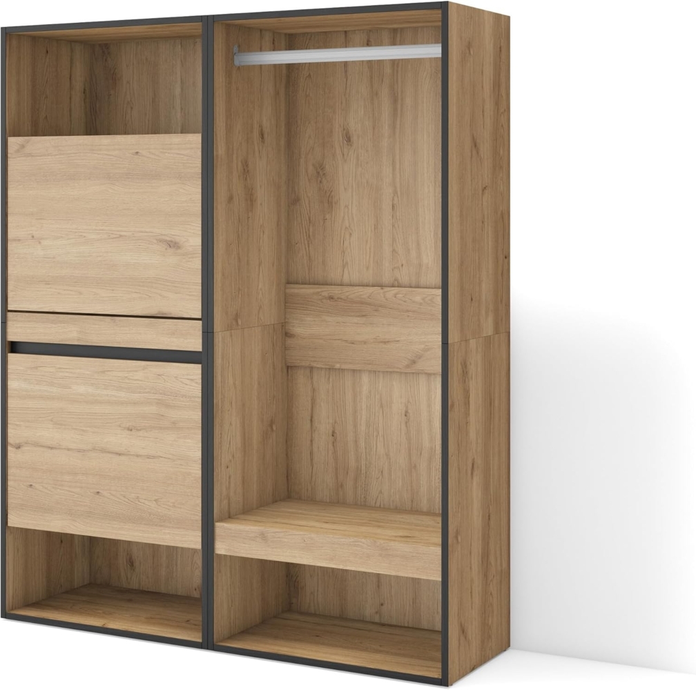 Skraut Home | Schuhregal, Schuhschrank | Schuhaufbewahrung | 120 x 145 x 35 cm | Für Schlafzimmer, Zimmer | Offener Kleiderschrank | Moderner Stil | Eiche Bild 1