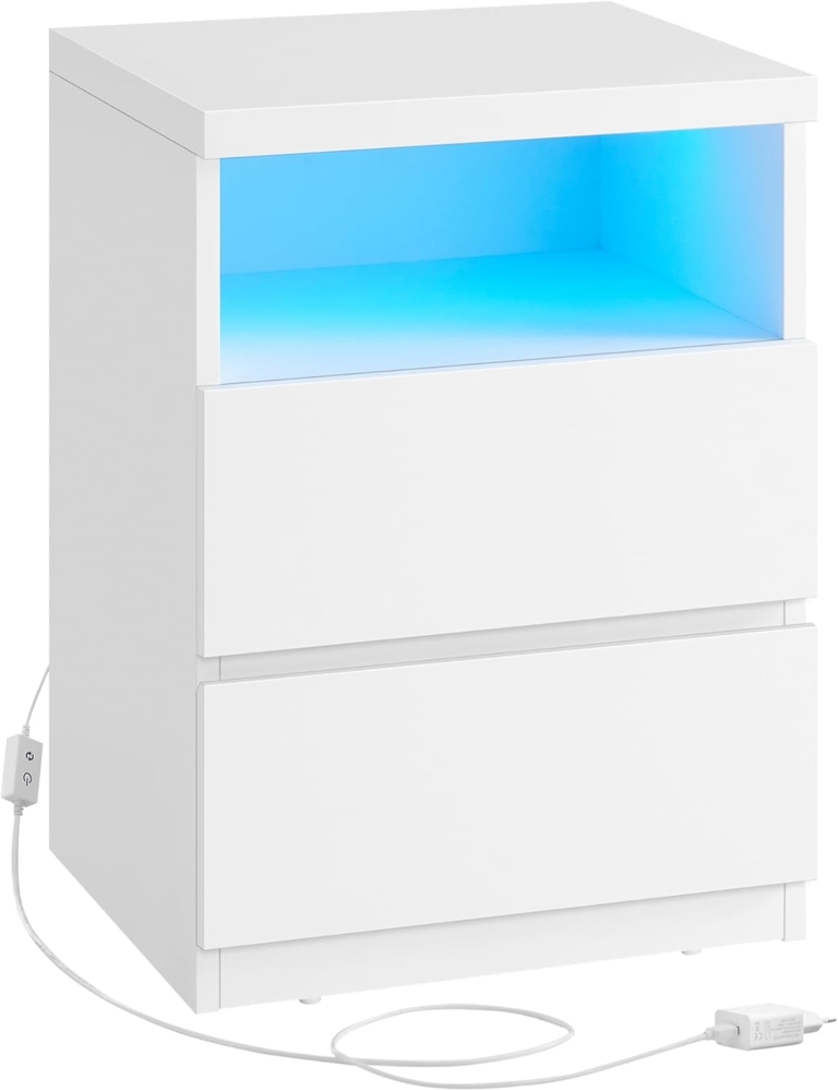 VASAGLE Nachttisch mit verstellbarer LED-Beleuchtung, Beistelltisch mit Schubladen, Schubladenschrank, Nachtschrank für Schlafzimmer, Wohnzimmer, moderner Stil, wolkenweiß LETDE634W01 Bild 1